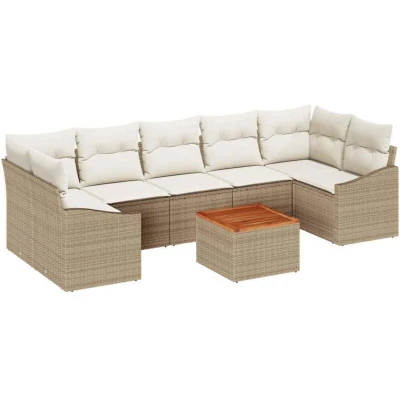 Image of vidaXL Garden Sofa Set 8 pcs Beige, white 55 x 37 cm Rattan, wood