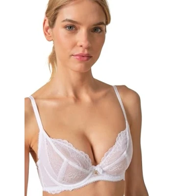 Image of Gossard Women&#039;s Superboost Lace Non Padded Plunge Bra, White (White), 34FF