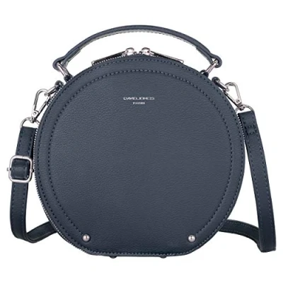 Image of David Jones Women&#039;s Round Crossbody Bag Small PU Leather Rigid Should Top Handle Satchel Circle Zipper Handbag Fashion Evening Clutch Casual Ladies Girls Purse Blue