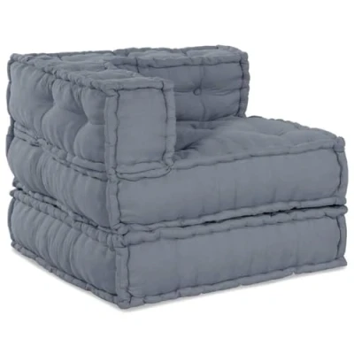 Image of vidaXL Pouffe Ottoman 100% Cotton, Grey, Modern Design Comfy Seat, Footrest, Table Surface for Living Room/Foyer
