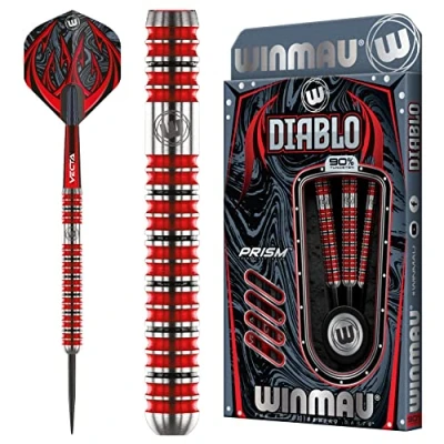 Image of WINMAU Diablo 25 Gram Professional Steeltip Tungsten Darts Set with Flights and Stems (Shafts)