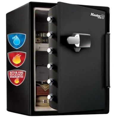 Image of MASTER LOCK Certified Fireproof and Waterproof Safe with Alarm, 56.5L, 472 x 603 491 mm, Digital Touchscreen Combination plus Alarm a Backlit Keypad, for home professionals