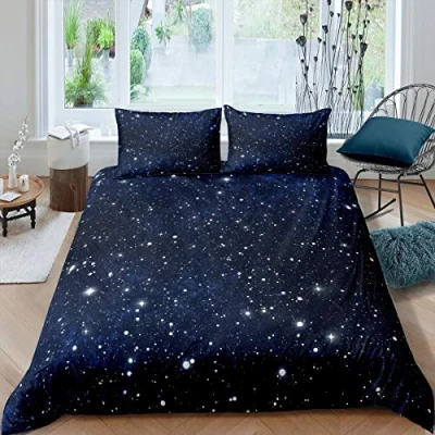 Image of 3D Galaxy Duvet Cover Set Starry Sky Universe Bedding for Kids Boys Girls Outer Space Theme Comforter Astronomical Quilt Bedroom Collection 3Pcs Double Size