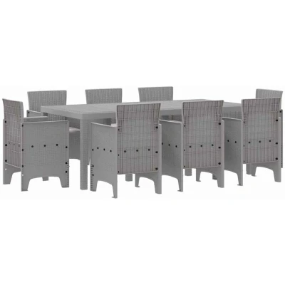 Image of vidaXL Garden Dining Set of 9 Grey Plastic Outdoor Patio with Rectangular Table &amp; 8 Chairs Weather Resistant Easy Clean