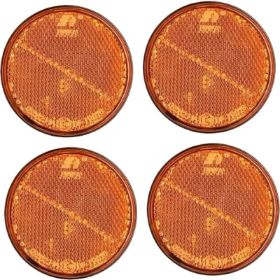 Image of 4 x Reflectors Cat&#039;s Eye Side Spotlight Trailer Orange Reflector Self Adhesive with E Mark Round 60 mm for Trailers Trucks Cars Caravans