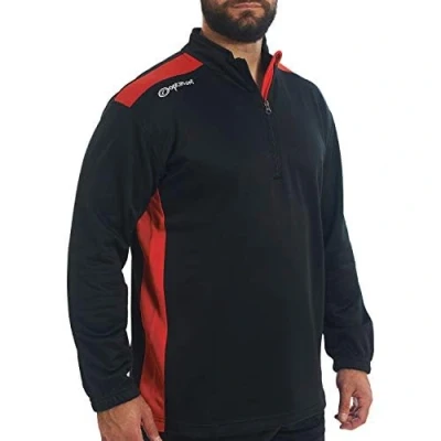 Image of Optimum Tempo Sports Quarter Zip Mid Layer Sweater Jumper Long Sleeve 240GSM Thermal Polyester, Lightweight, Durable, Multi Sport, Gym, Training &amp; Leisurewear, Black/RED, XL