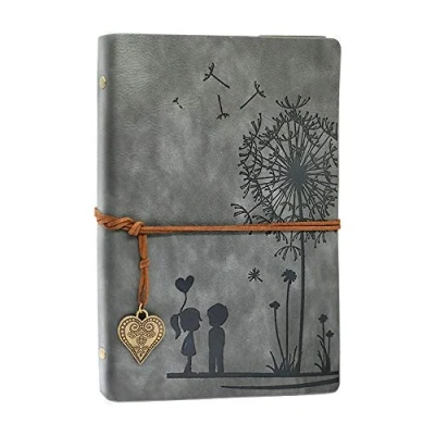 Image of Notebook A5 Journal Vintage PU Leather Refillable Travel with Heart Pendant Acid Free Paper Best Gift Idea 100 Sheets/200 Pages 80GSM