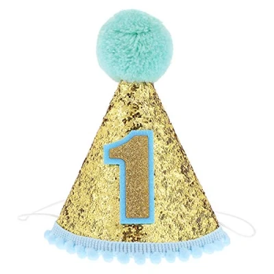 Image of Toyvian 1st Birthday Hat Glitter Cone Adjustable Tiara Headbands Sparkle Princess for Baby Girl Boy (Blue)