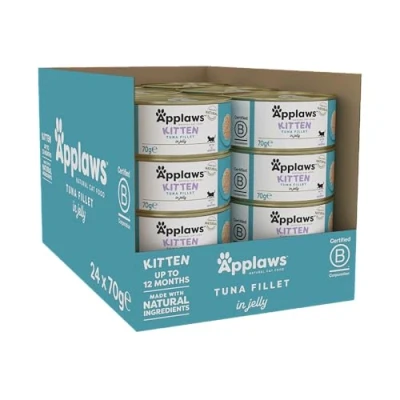 Image of Applaws Natural Wet Kitten Food, Tuna in Jelly Tin, 70g (Pack of 24) (Packaging May Vary)