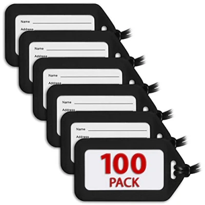 Image of MIFFLIN Luggage Tags (Black, 100 PK), Bag Tag for Baggage, Suitcase Bulk