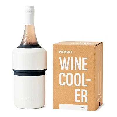 Image of Huski Wine Cooler Award Winning Iceless Design Keeps Cold up to 6 Hours Accessory Next Generation Ice Bucket Fits Some Champagne Bottles Perfect Gift for Lovers (White)