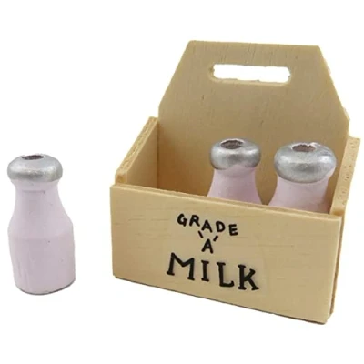 Image of Melody Jane Dolls House Crate of Milk Bottles Door Step Kitchen Country Store Farm Accessory