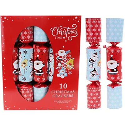 Image of Toyland® Pack of 10 Large Family Christmas Crackers Santa &amp; Rudolph Design Red Blue