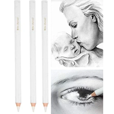 Image of 3 Pack Professional White Charcoal Pencils Set Sketch Highlight Colored Drawing Art Painting Supplies for Drawing, Sketching, Shading, Blending Chalk Beginners Artist