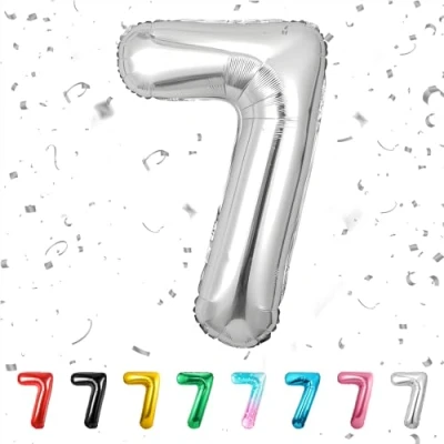 Image of Number 7 Balloons 7,Sliver Balloon 40 Inch Giant Helium Foil for Boys Girls Party Decor Birthday Anniversary Graduation Decorations Supplies