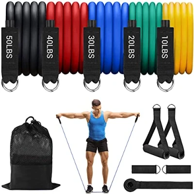 Image of ROMIX Resistance Bands Set, 11 Pcs Exercise Stackable Up To 150 lbs, Fitness Tubes with Foam Handles, Door Anchor and Ankle Straps for Men Women Indoor/Outdoor Workout Yoga Strength Home Gym