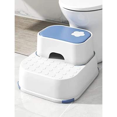 Image of Step stool Kids Foot Up Sturdy Strong Anti Slip Toddlers Potty Training (Blue/White)