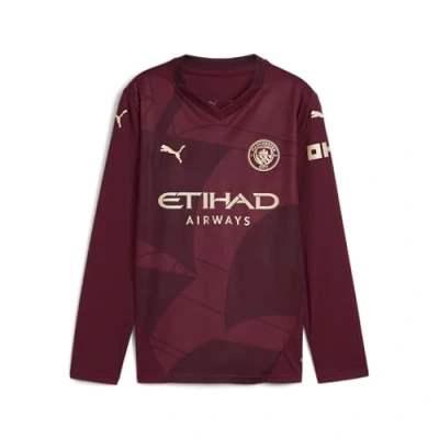 Image of PUMA Manchester City Kids Third Shirt 2024/25 Season Long Sleeve Burgundy Size: 5/6 Years