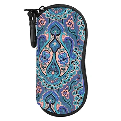 Image of MoKo Sunglasses Soft Case, [Ultra Lightweight] Neoprene Zippered Eyeglass Storage Case with Belt Clip for Eyewear, Frames, Carrying Pouch Makeup Bag Keys, Pencils, Cards, Peacock Feather