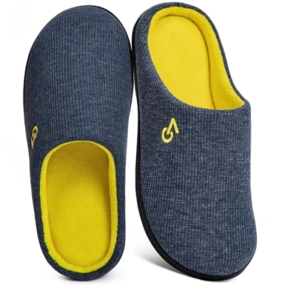 Image of VeraCosy Men&#039;s Two Tone Memory Foam Slippers, Blue/Maize, 10/11 UK