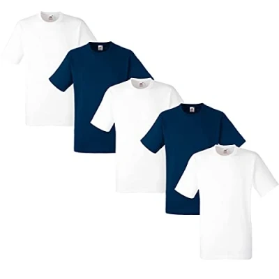 Image of Fruit of the Loom Men&#039;s T Shirt, Heavy Cotton, M, L, XL, XXL, 3XL, Various Colour Sets, Pack 5, 3white/2navy, XL