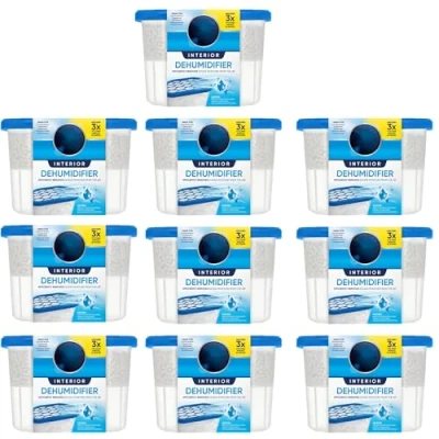 Image of Interior Dehumidifier Pack of 10 X 500ml Stop Damp,Mould Mildew &amp; Condensation Trap Moisture Absorber Damp, for Damp Smell Remover in Wardrobe, Home, Kitchen, Garage, Bedroom, Caravan, Office