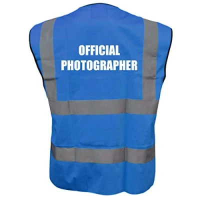 Image of BLUE Hi Vis Vest OFFICIAL PHOTOGRAPHER Waistcoat Safety Large