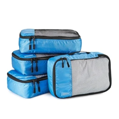 Image of Amazon Basics Packing Cubes for Suitcases, Travel Organisers, Zipper, 4 Piece Set Bags, Small, Sky Blue