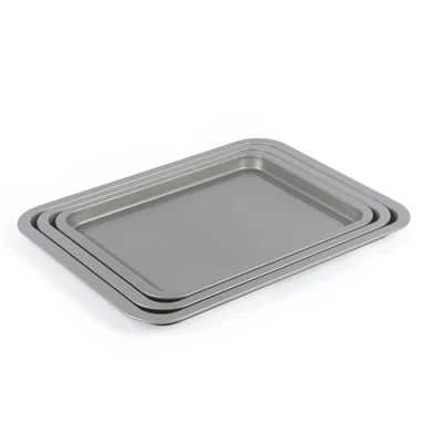 Image of Salter Essentials 3 Piece Baking Tray Set Non Stick Coating, 31/35/39 cm Stackable Oven Sheets, Dishwasher Safe, Easy to Clean, Made in The UK, Durable Chip Trays, Lightweight, PFOA Free, BW13674