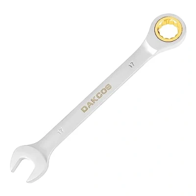 Image of DAKCOS 17mm Ratchet Spanner Fixed Head Ratcheting Combination Wrench, Metric CR V