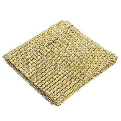 Image of 2 Colors 24 Rows Diamond Mesh Ribbon Cake Roll Rhinestone Wrap Wedding Party Decoration(Gold)