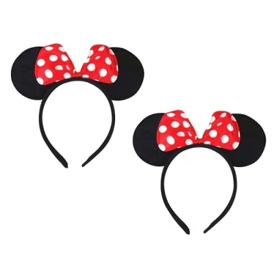 Image of SERENA&#039;S ® 2 PCS Minnie Mouse Ears Cartoon Headband Red Polka Dot Bow Birthday Halloween, Party Accessories, for Adults/Children Fancy Dress Costume Head Band Accessory