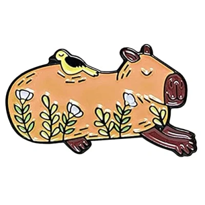 Image of Cute Capybara Enamel Lapel Pin for Backpacks Animal Cartoon Metal Brooches Badges Clothing