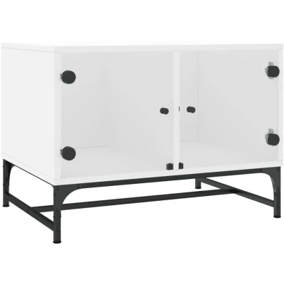 Image of vidaXL Coffee Table with Glass Doors White 68.5x50x50 cm