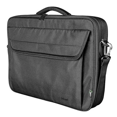 Image of Trust Atlanta Sustainable Laptop Bag 15.6 Inch with Shoulder Strap, Recycled Plastic Case, Eco Bag, RPET Work Durable Carrying Case for Travel, Business, Office, School Black