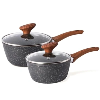 Image of Induction Saucepan Set with Lid Non Stick for 2pcs Marble Sauce Pan 16cm, 18cm Saucepot by Nuovva