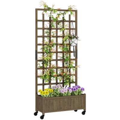 Image of Outsunny Wooden Trellis Planter Raised Garden Bed with Wheels and Liner 84H 001V00BN