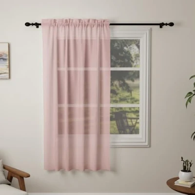 Image of Pacok Pink Voile Curtains, 72 Drop Net Curtain for Windows, Rod Pocket Sheer Panel Curtains Living Room Kitcken Bedroom W56xL72 Inch(Pink,142 x 183cm)