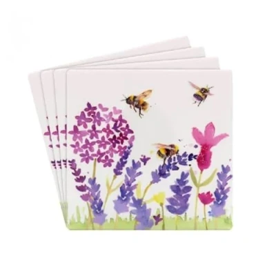 Image of Lesser &amp; Pavey Lavender Bees Ceramic Coasters Set of 4 Coaster For All Modern Kitchens or Offices Drinks Sets With Lovely Design Jennifer Rose Gallery