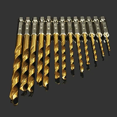 Image of OriGlam 13Pcs Titanium Drill Bit Set, 1/4 Hex Shank Micro Twist Bit, 1.5 6.5mm Coated High Speed Steel Tools Perfect for Wood, Metal, Aluminum Alloy