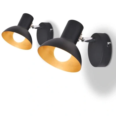 Image of vidaXL Wall Lamps 2 pcs for Bulbs E27 Black and Gold