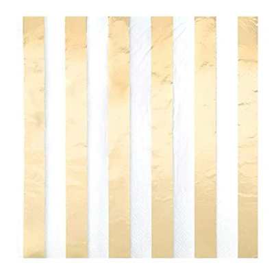 Image of Gold Foil Stamped Stripes Luncheon Paper Napkins (16cm) Pack of 16 Elegant and Durable, Perfect Design for Parties Events