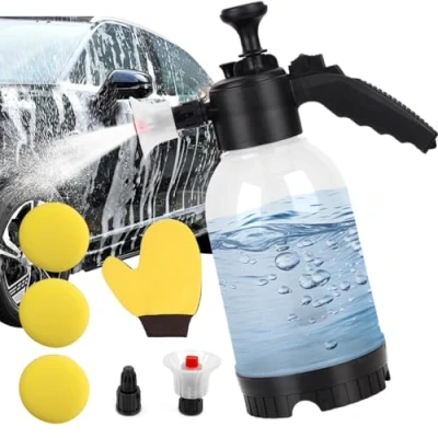 Image of Cartlant Snow Foam Pump Sprayer, 2L Car Sprayer Cannon Lance with 2 Nozzles &amp; Cleaning Kit, Hand Pressure Shampoo Gun Spray Bottle for Washing Detailing Valeting