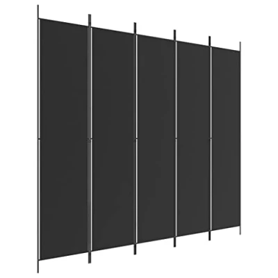 Image of vidaXL 5 Panel Room Divider, Black 250x220 cm, Foldable, Made from Durable Fabric and Iron, Ideal for Living or Bedroom, Modern Stylish Design