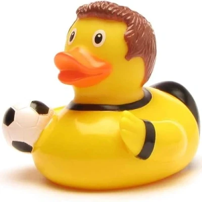 Image of Soccer Rubber Duck black yellow DUCKSHOP Bathduck L: 9 cm