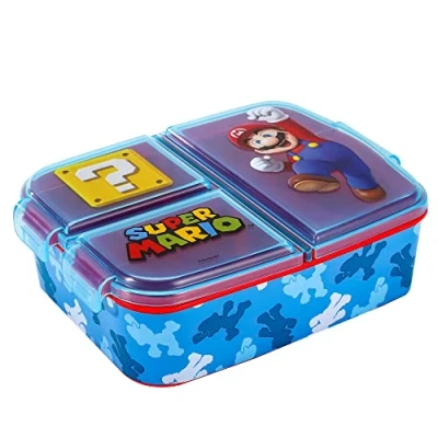 Image of Stor Super Mario Kids Childrens Multi Compartment Rectangular School Travel Lunch Food Box Sandwich Bento Container, BPA Free, 07437
