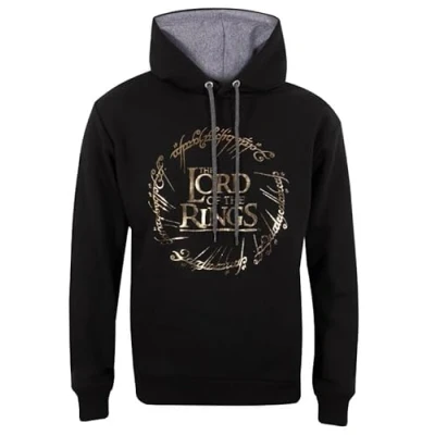 Image of Lord of the Rings Gold Foil Logo Adults Black Hoodie X Large