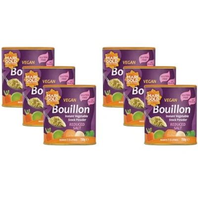 Image of Marigold Health Foods Reduced Salt Vegetable Bouillon Poweder Vegan&amp; Gluten Free Makes 7.5 litres 150g (Pack of 2)