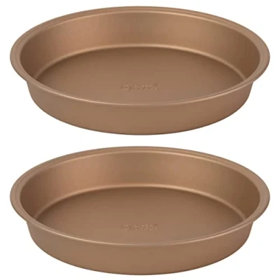 Image of Russell Hobbs COMBO 8122 Set of 2 Opulence Non Stick Round Pans, Baking Tins for Cakes, Pies, Tarts and Quiches, Easy Clean, PFOA Free, Oven Safe to 220 Degrees, 24 cm, Carbon Steel, Gold