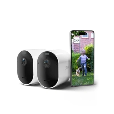 Image of Arlo Pro 5 Security Camera Outdoor Wireless, 2K Battery Operated With Advanced Colour Night Vision, Light, Siren &amp; Dual Band WiFi, IP66 Rainproof, Secure Free Trial, 2 Cameras, White